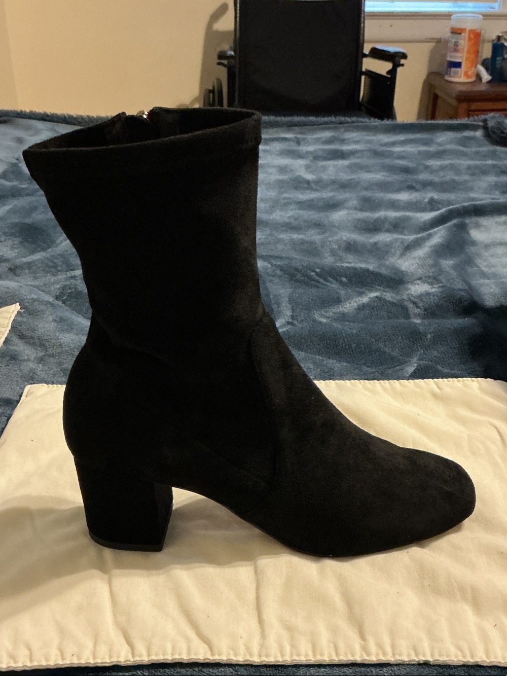 Classic Black Suede Mid-Calf Block Heel Boots